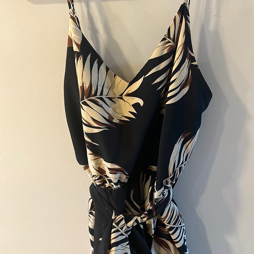 Black Tropical Print Midi Dress